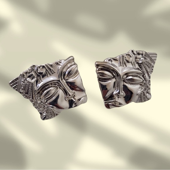 Sliver Buddha Stud Earrings - Picture 2 of 4
